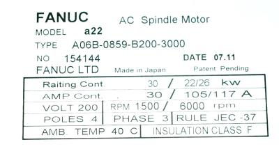 Fanuc A06B-0859-B200-3000 label image