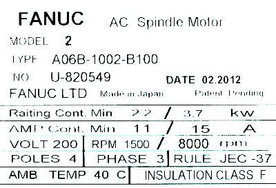 Fanuc A06B-1002-B100 label image