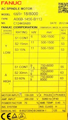 Fanuc A06B-1456-B113 label image