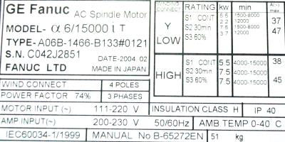 Fanuc A06B-1466-B133-0121 label image