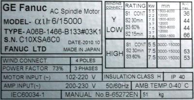 Fanuc A06B-1466-B133-03K1 label image