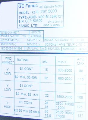Fanuc A06B-1492-B135-0121 label image