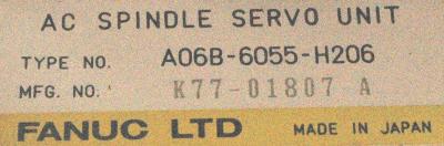 Fanuc A06B-6055-H206 label image