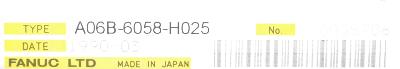 Fanuc A06B-6058-H025 label image