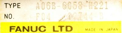 Fanuc A06B-6058-H221 label image
