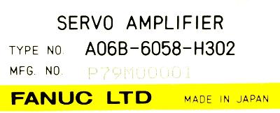 Fanuc A06B-6058-H302 label image
