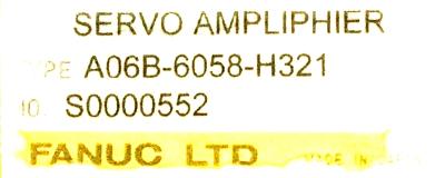 Fanuc A06B-6058-H321 label image