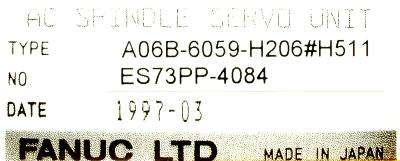 Fanuc A06B-6059-H206-H511 label image