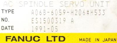 Fanuc A06B-6059-H206-H533 label image