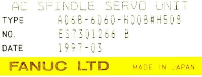 Fanuc A06B-6060-H008-H508 label image