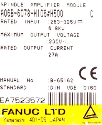 Fanuc A06B-6078-H106-H500 label image