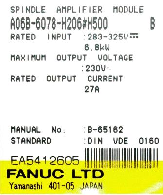 Fanuc A06B-6078-H206-H500 label image