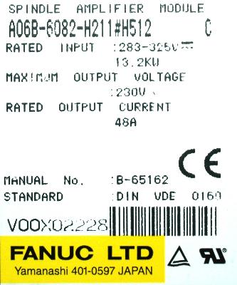 Fanuc A06B-6082-H211-H512 label image