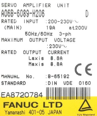 Fanuc A06B-6089-H206 label image