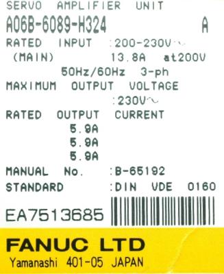 Fanuc A06B-6089-H324 label image