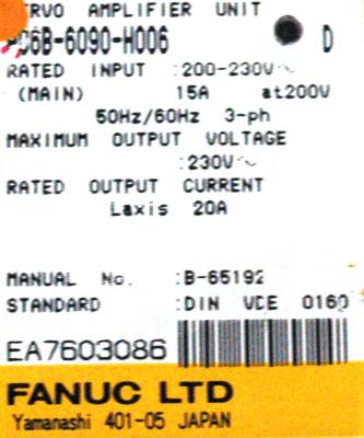Fanuc A06B-6090-H006 label image