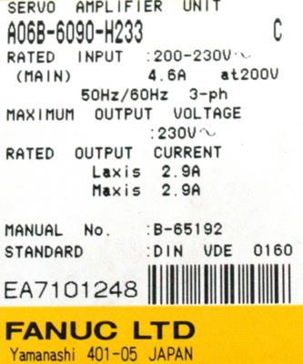 Fanuc A06B-6090-H233 label image