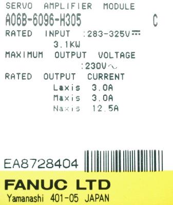 Fanuc A06B-6096-H305 label image