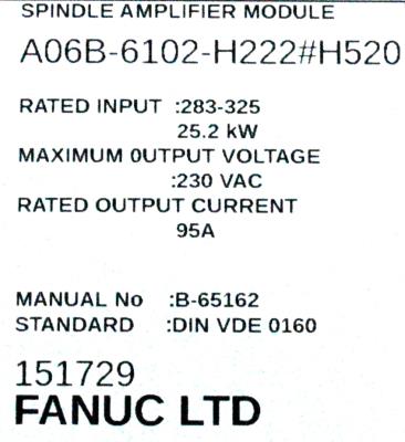 Fanuc A06B-6102-H222-H520 label image