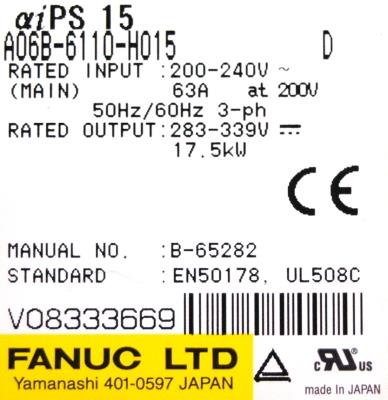 Fanuc A06B-6110-H015 label image