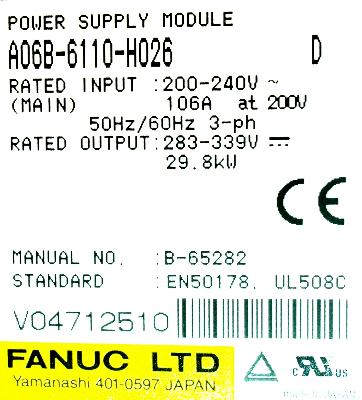Fanuc A06B-6110-H026 label image