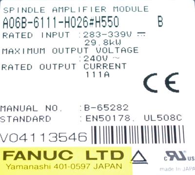 Fanuc A06B-6111-H026-H550 label image