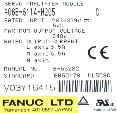 Fanuc A06B-6114-H205 label image