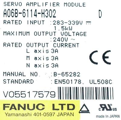 Fanuc A06B-6114-H302 label image