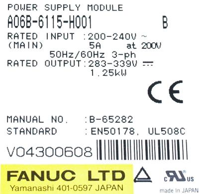 Fanuc A06B-6115-H001 label image