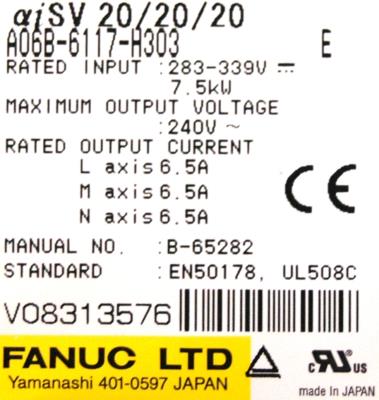 Fanuc A06B-6117-H303 label image
