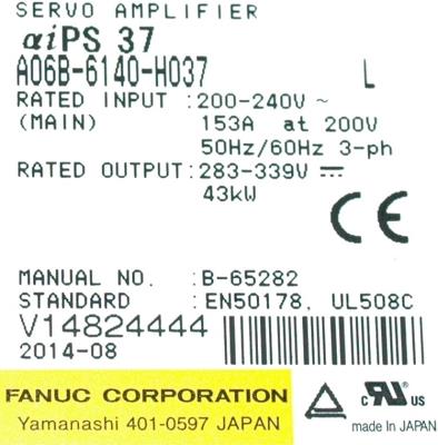 Fanuc A06B-6140-H037 label image