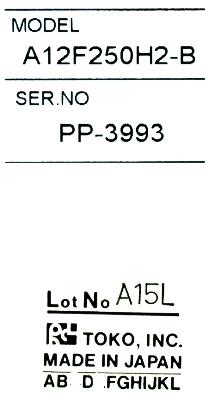 Toko Inc A12F250H2-B label image