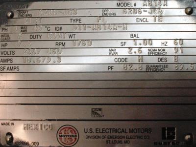 U.S. Electrical Motors AB14A label image
