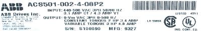 ABB ACS501-002-4-08P2 label image