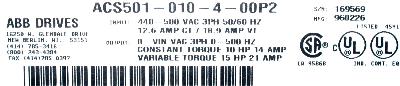 ABB ACS501-010-4-00P2 label image