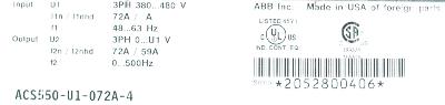 ABB ACS550-U1-072A-4 label image