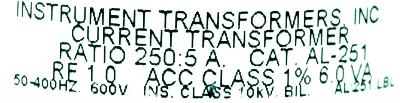 Instrument Transformers Inc AL-251 label image