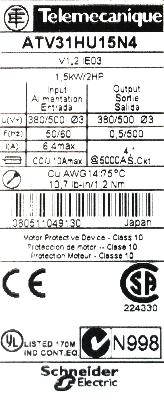 Telemecanique ATV31HU15N4 label image