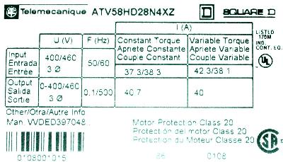 Telemecanique ATV58HD28N4XZ label image