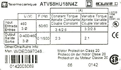 Telemecanique ATV58HU18N4Z label image