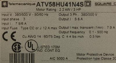Telemecanique ATV58HU41N4S label image
