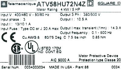Telemecanique ATV58HU72N4Z label image