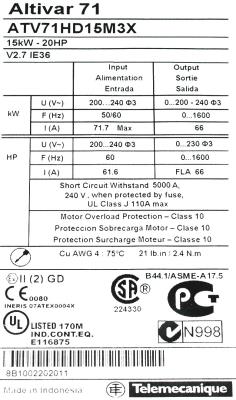 Telemecanique ATV71HD15M3X label image