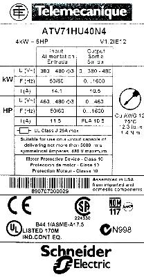 Telemecanique ATV71HU40N4 label image