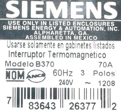 Siemens B370 label image
