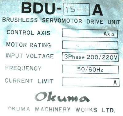 Okuma BDU-15-1A label image