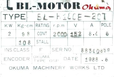 Okuma BL-H100E-20T label image