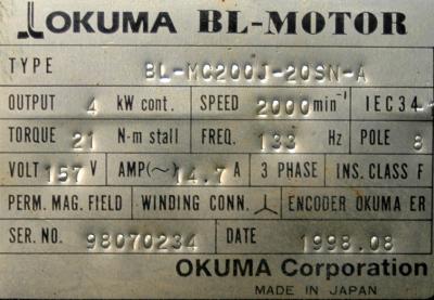 New Refurbished Exchange Repair  Okuma Motors-AC Servo BL-MC200J-20SN-A Precision Zone