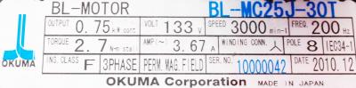 New Refurbished Exchange Repair  Okuma Motors-AC Servo BL-MC25J-30T Precision Zone