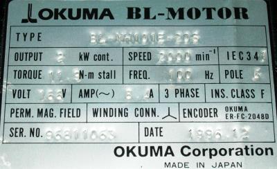 New Refurbished Exchange Repair  Okuma Motors-AC Servo BL-MH101E-20S Precision Zone